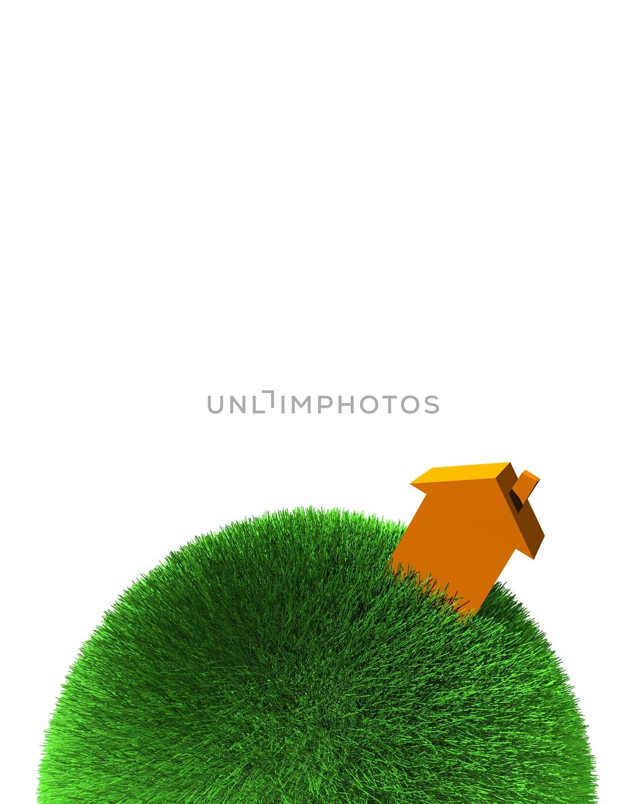 orange house on sphere of grass