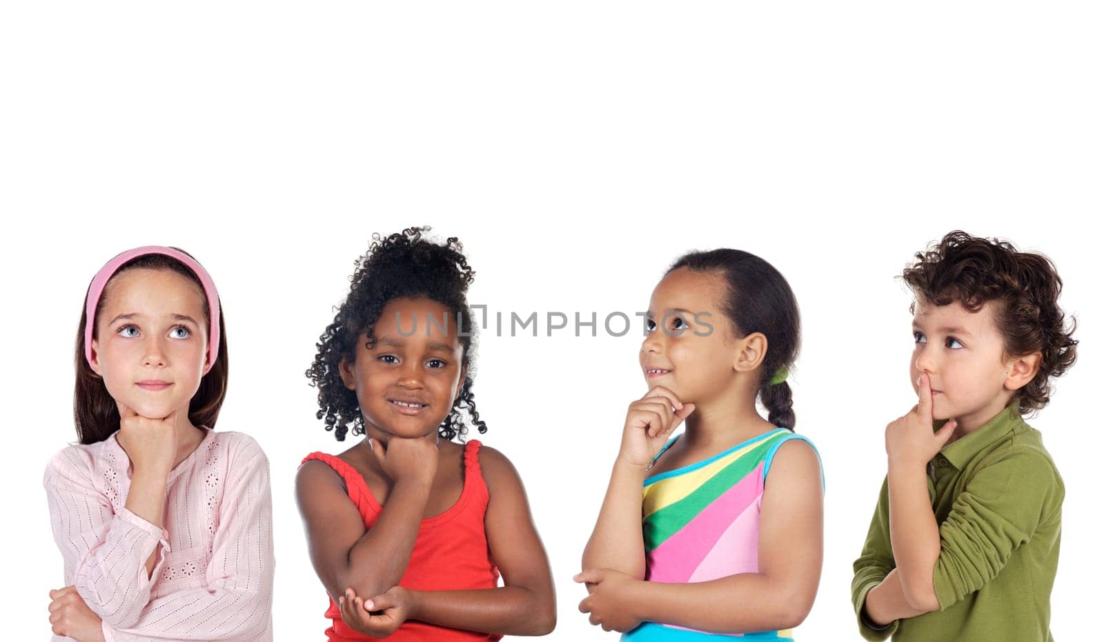 multiethnic group of children thinking