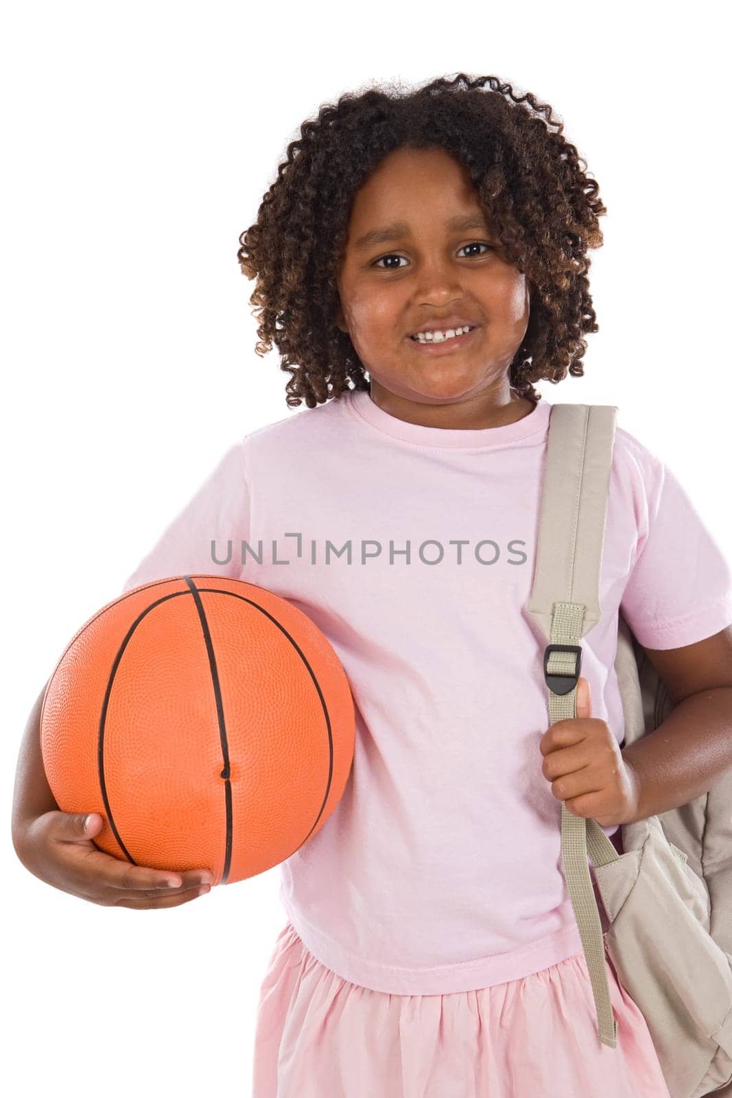 African girl student with basketball