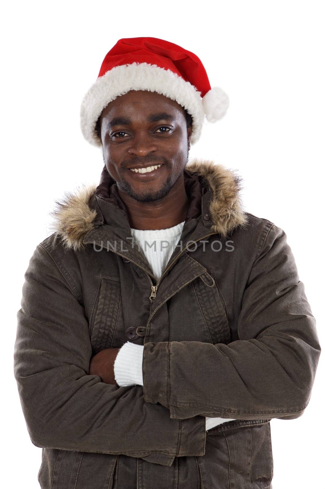 African boy with Santa Claus hat