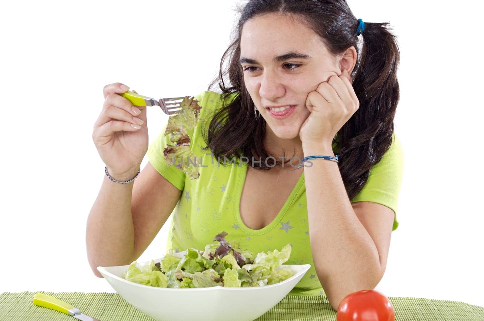 Girl eating salad. I do not like anythin