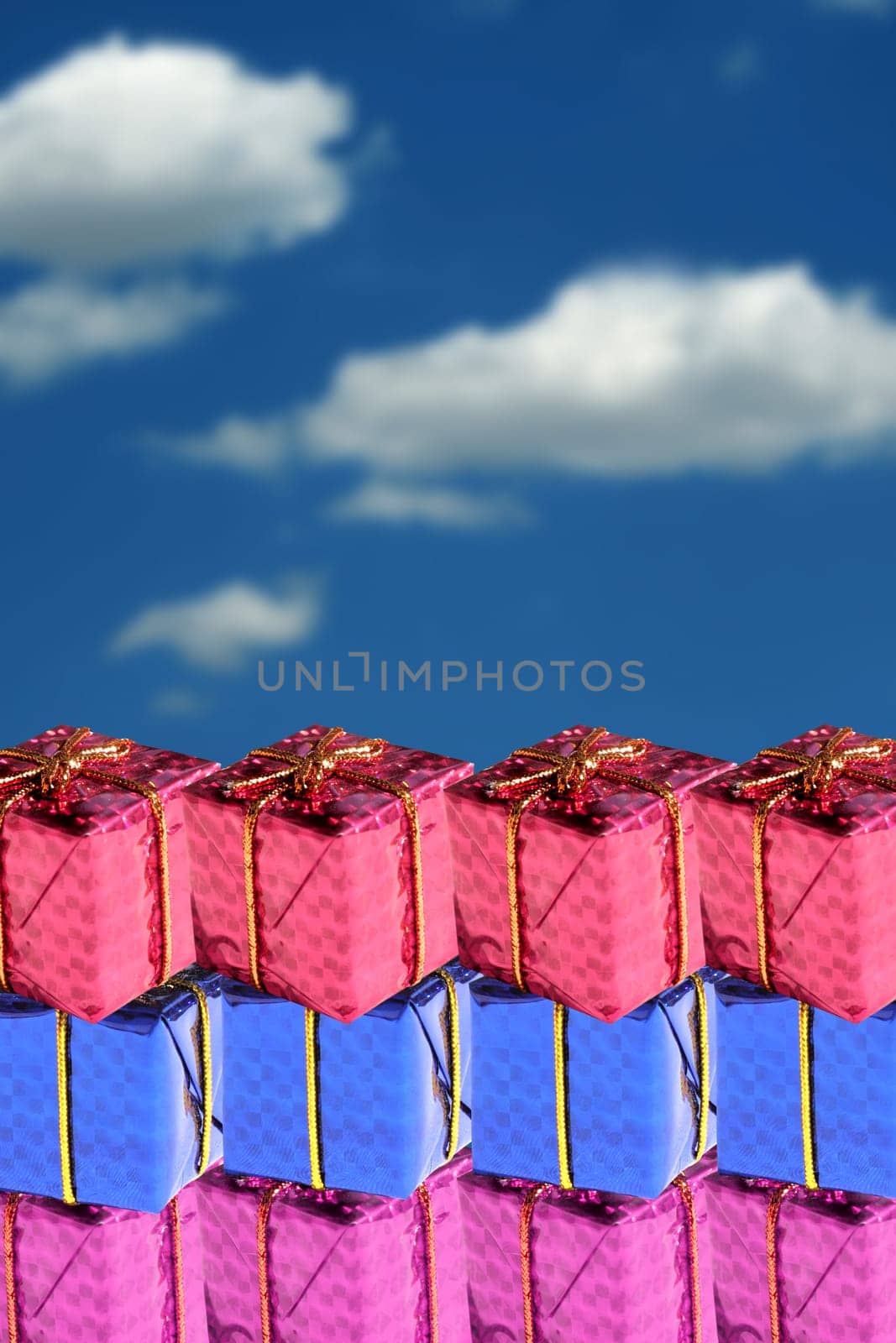 christmas gift box and blue sky