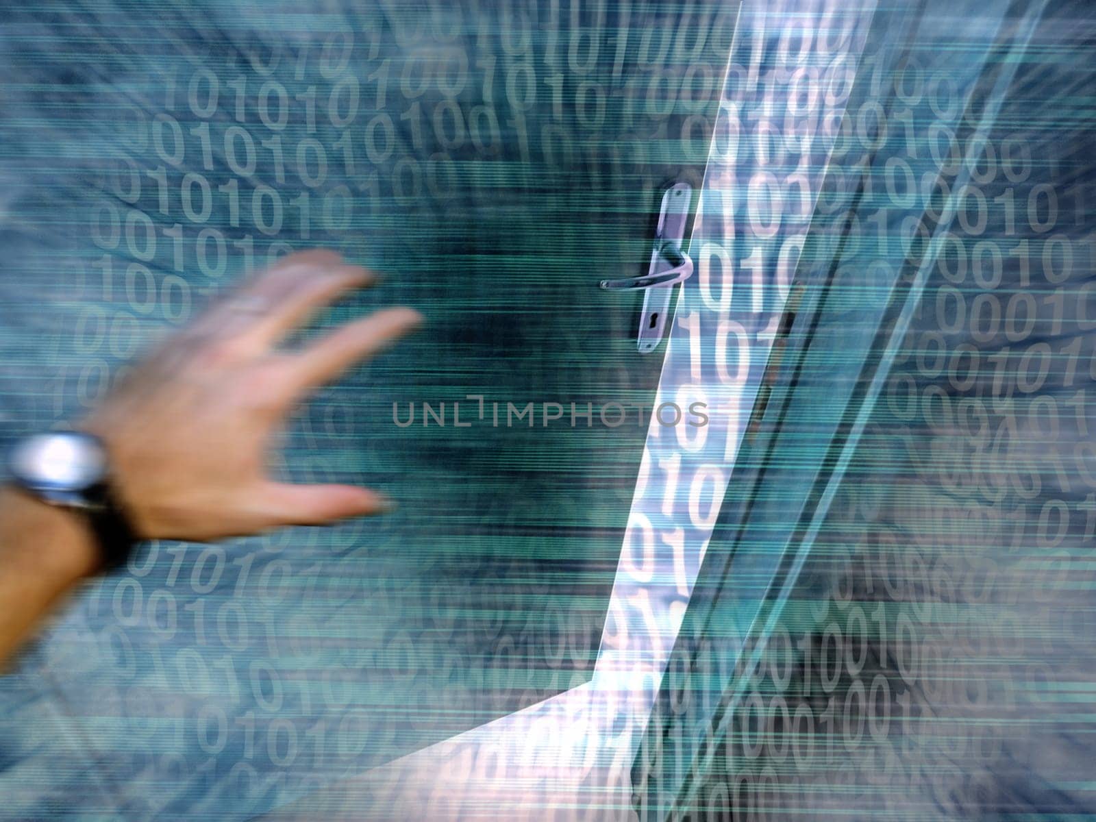 door opening and binary code coming out