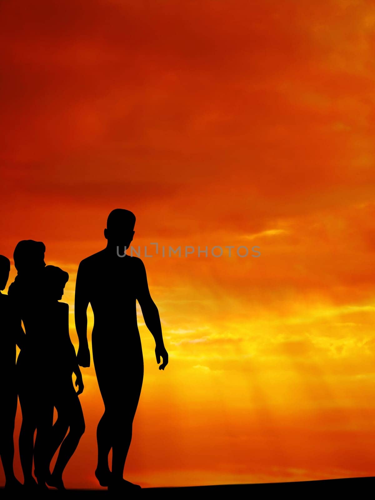 people silhouetted by sunset