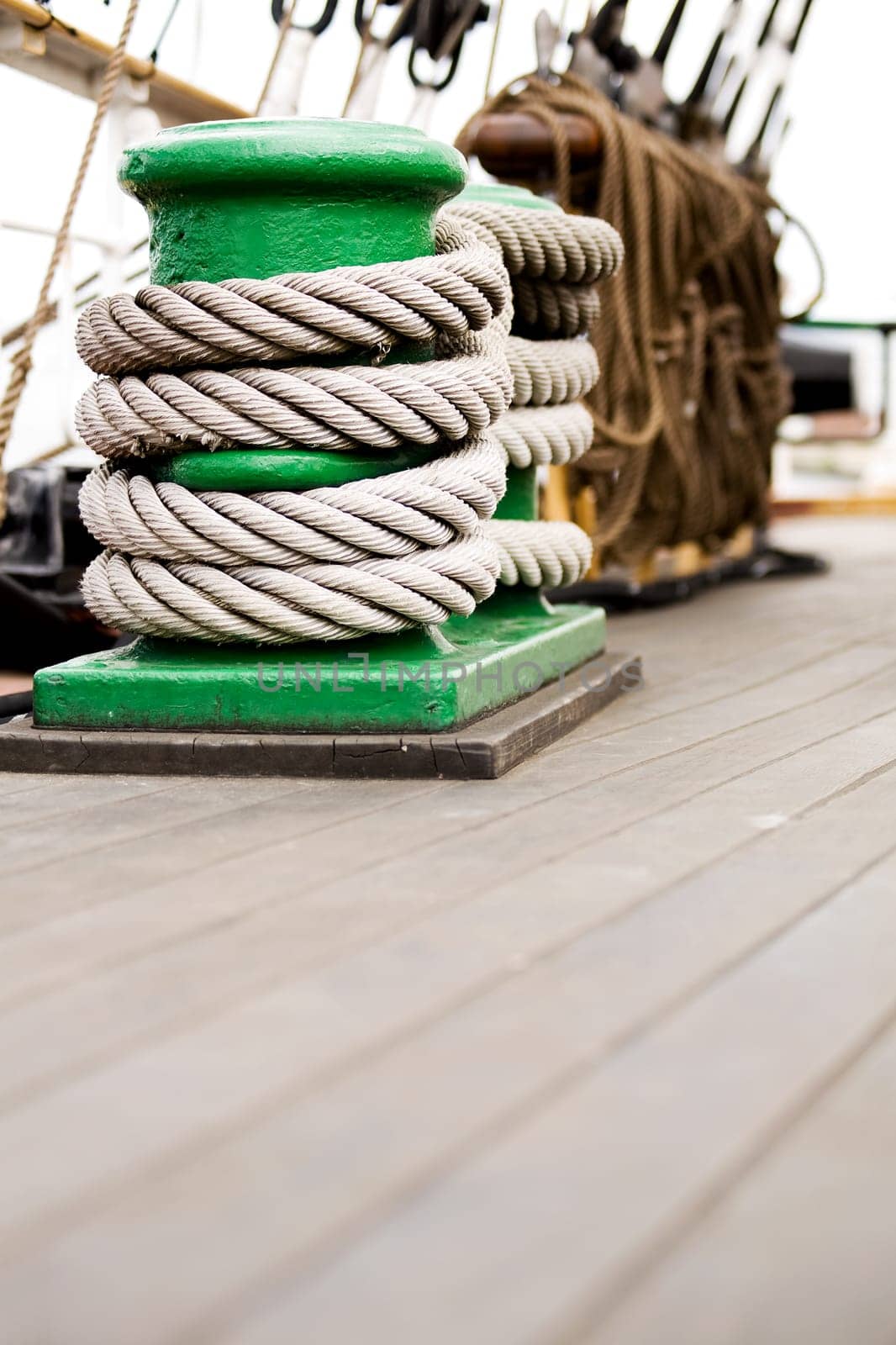 rope on cleat schooner deck