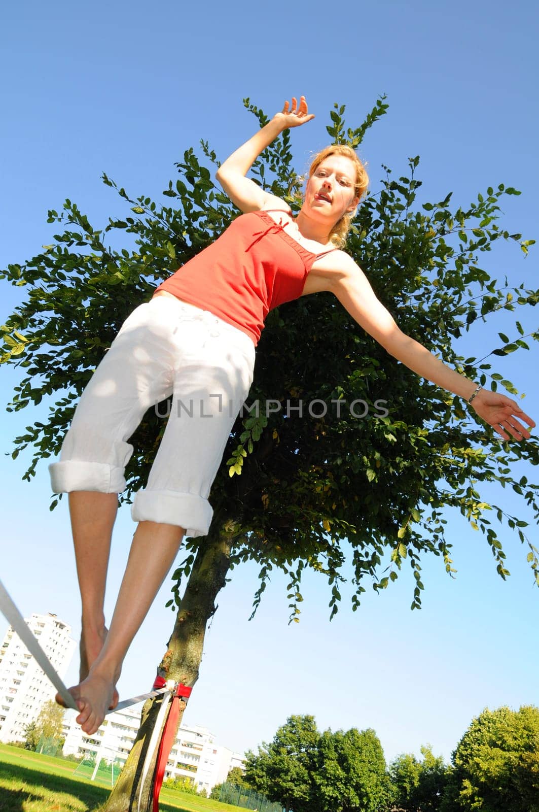 Woman on slackline