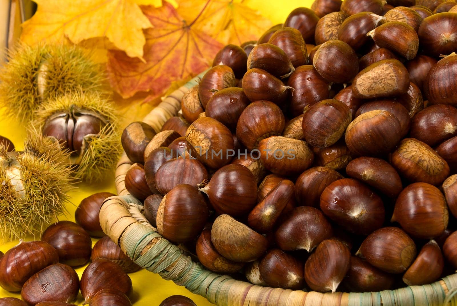 Edible chestnuts in basket
