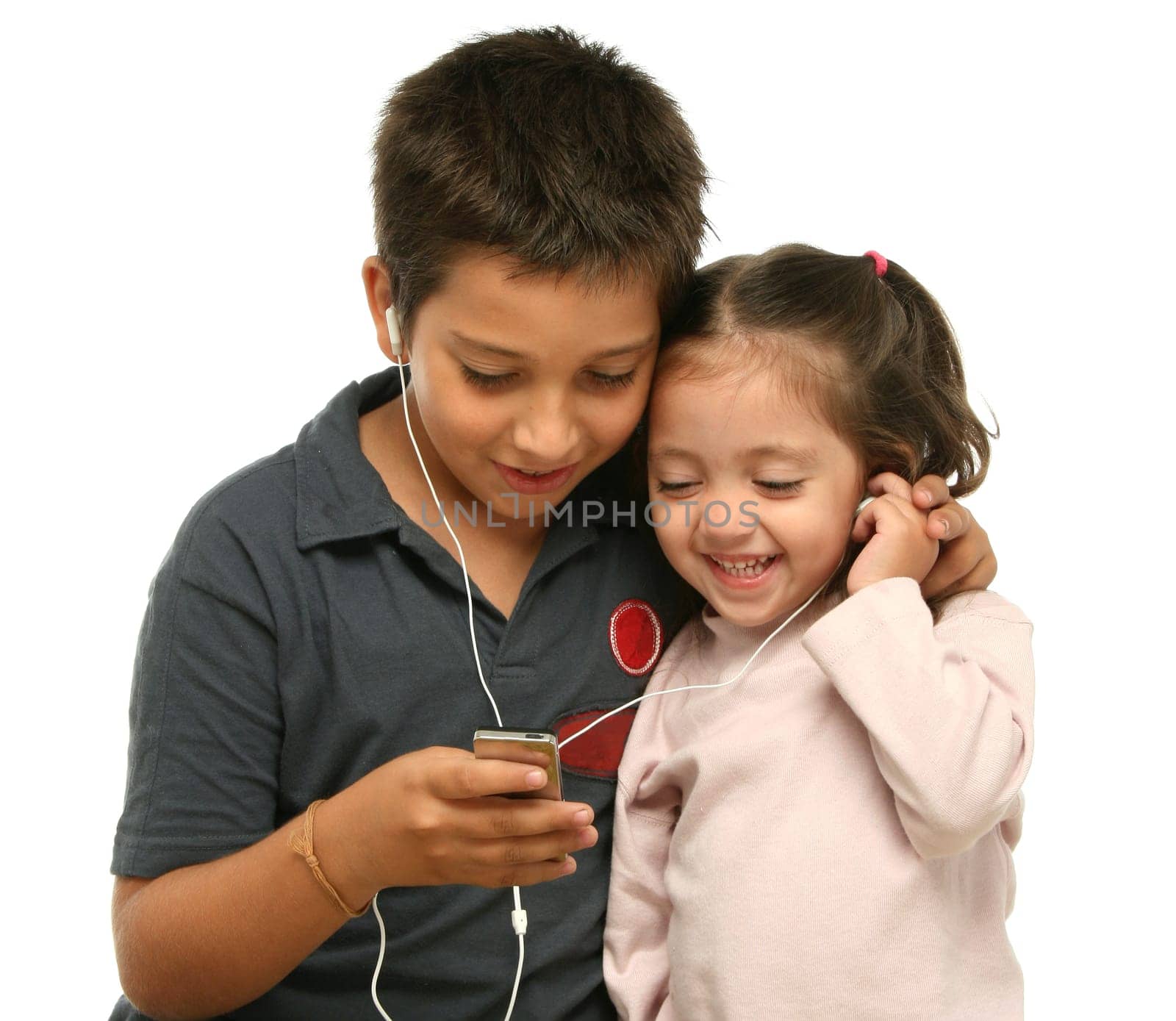 Children enjoying a mp4 player together
