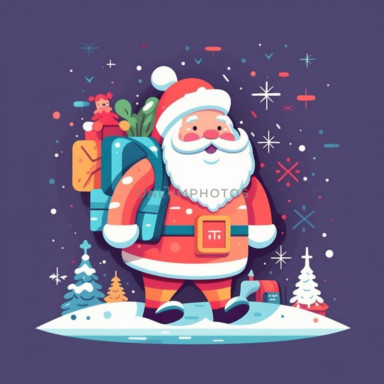 present santa gift christmas winter illustration claus holiday cartoon red. Generative AI. by Vichizh