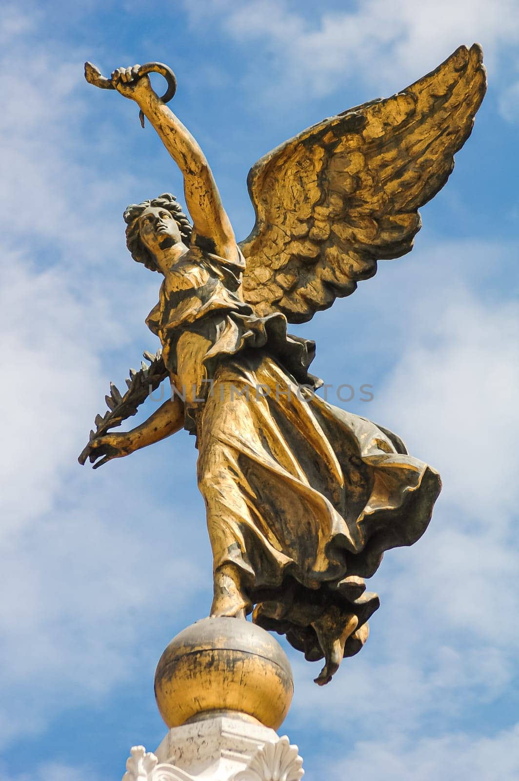Winged Victoria bronze statue in the Vittoriano, monument to the first king of Italy Victor Emmanuel II, city of Rome