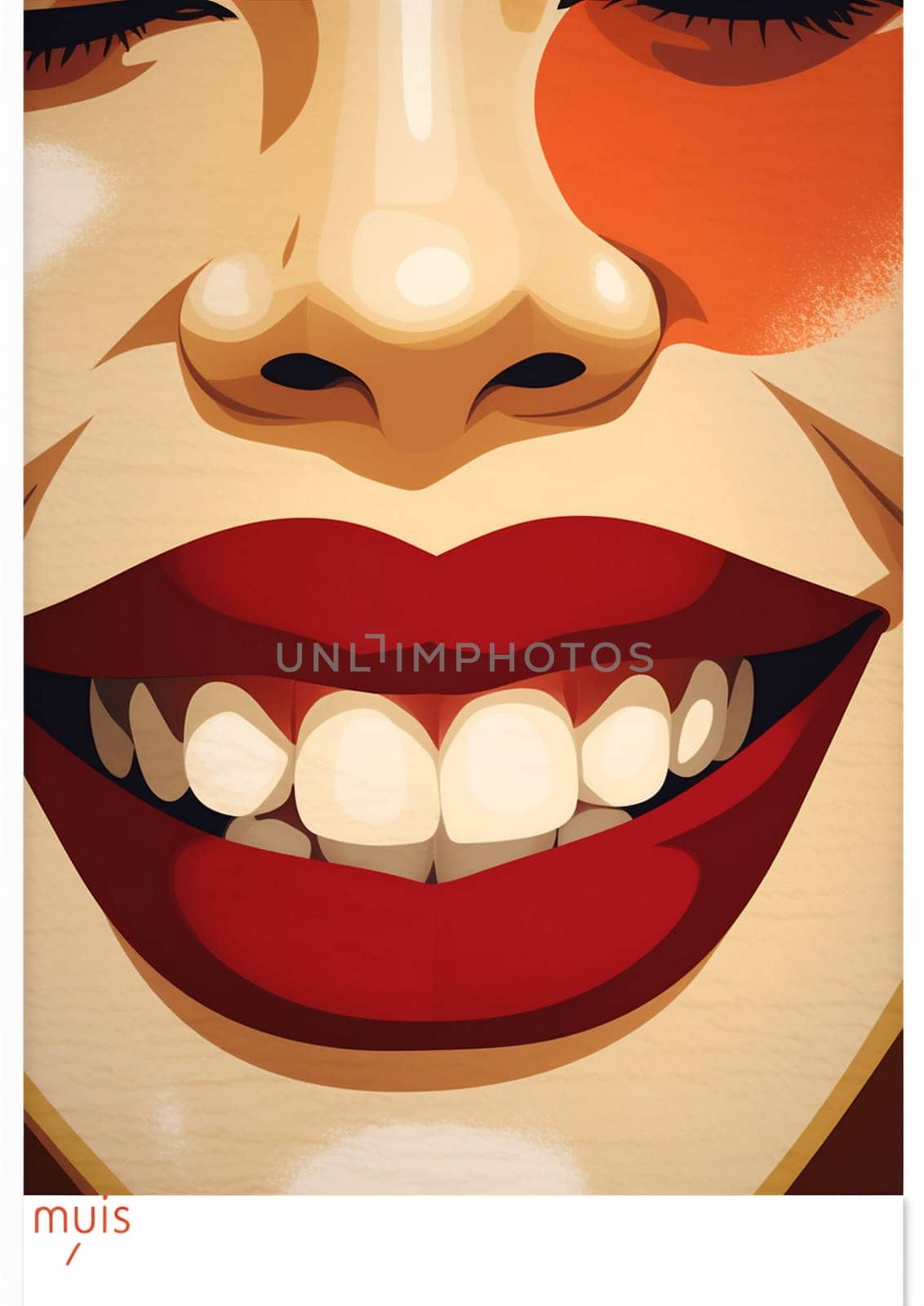 style woman face closeup teeth fashion background colours young lip icon illustration toothpaste girl love lipstick modern pop red cosmetic poster. Generative AI.