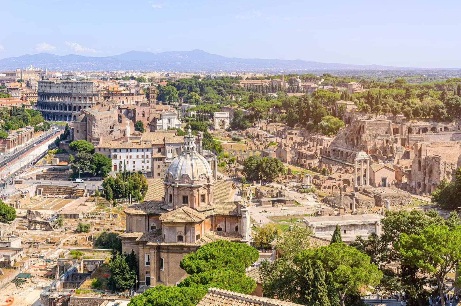 Stunning view of the roman forum on a sunny summer day