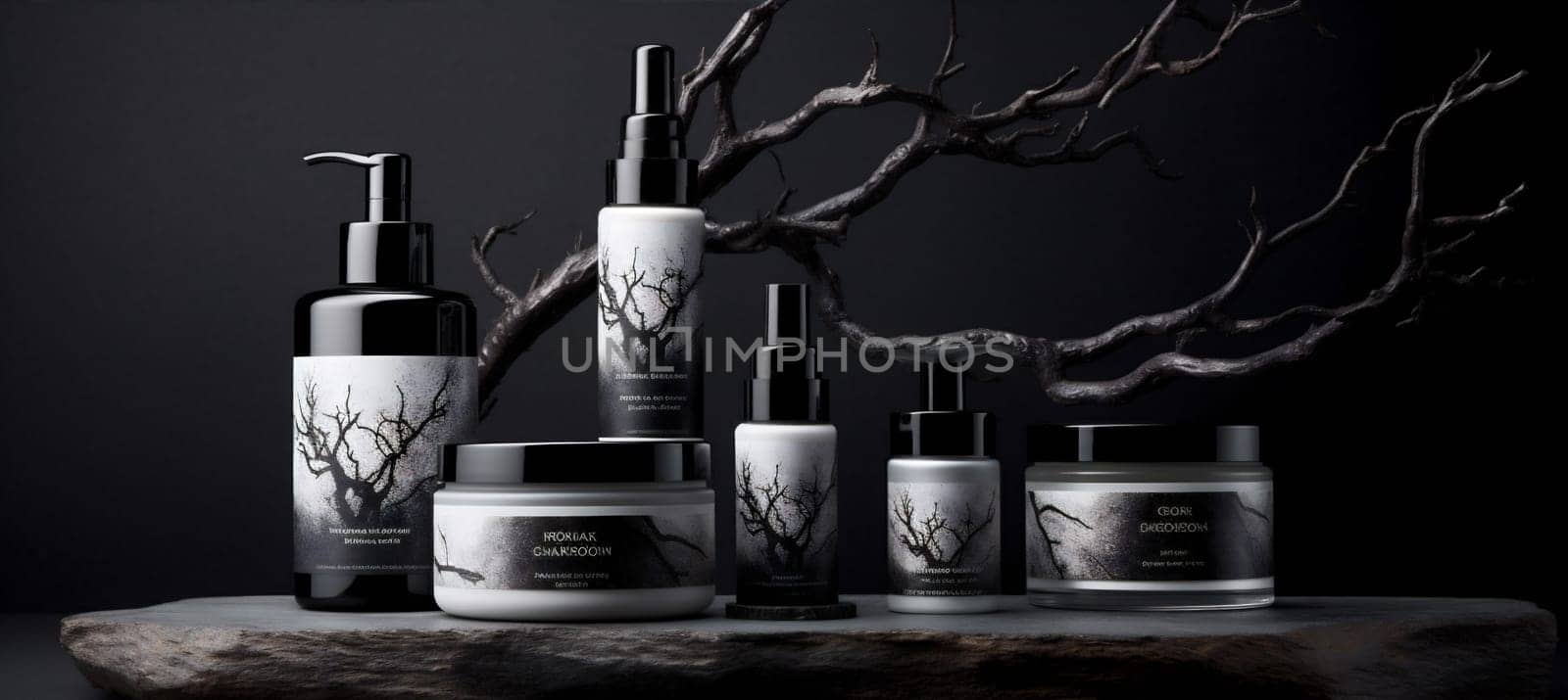 tree tree background product nature bottle eco layout beauty cosmetic branch natural. Generative AI. by Vichizh