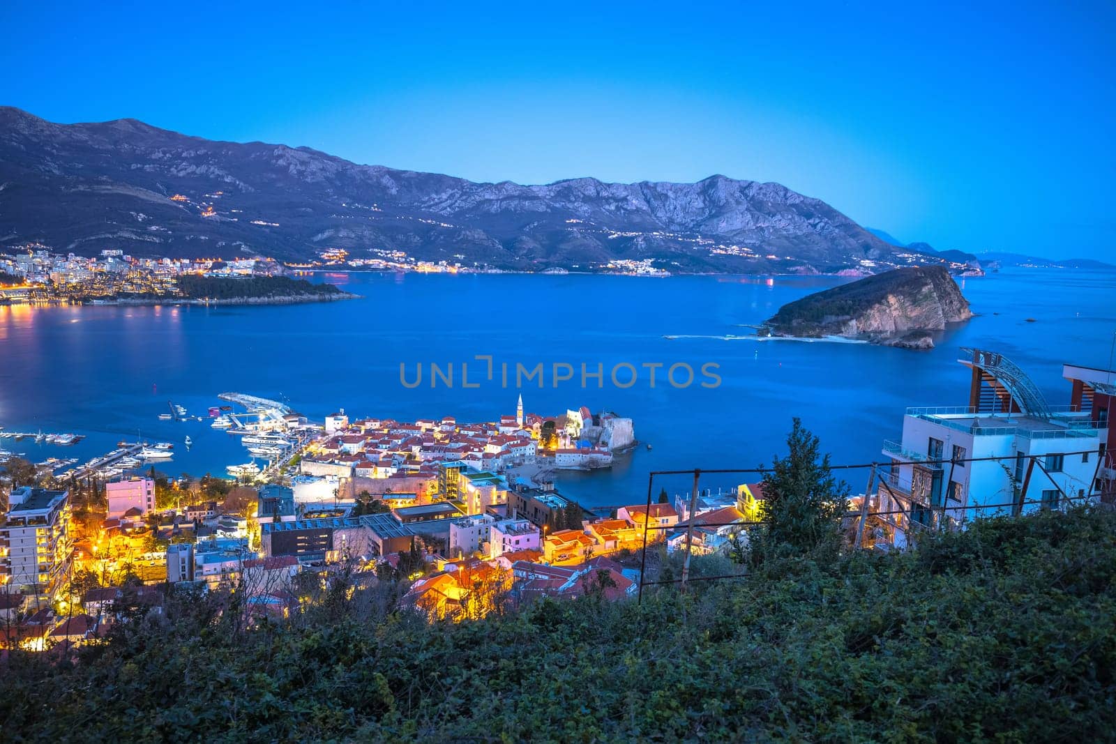 Town of Budva historic architecture evening view by xbrchx