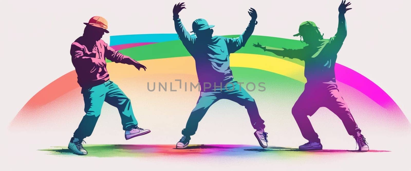people dancing breakdance banner illustration rainbow colored generative ai art