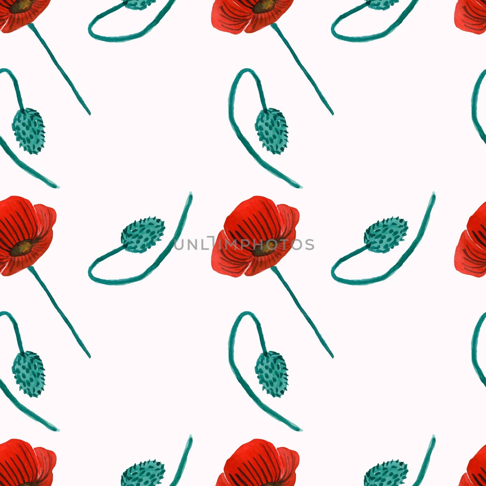Seamless pattern of red poppies flowers on a white background. Botany. Floristry. Gift packaging. romance.