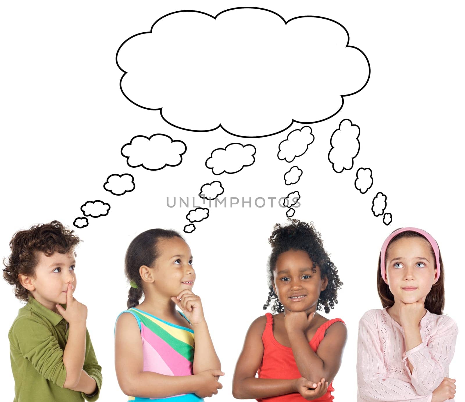 multiethnic group of children thinking