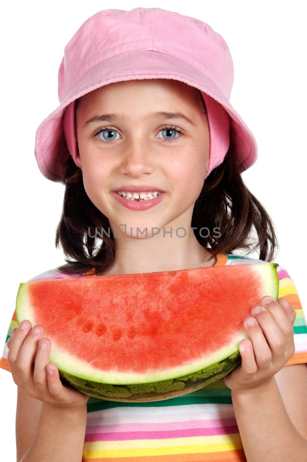 adorable girl eating watermelon