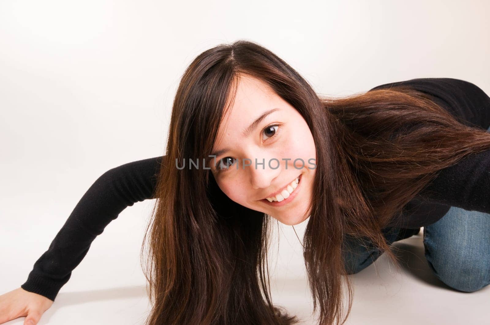 brunette at wide angle