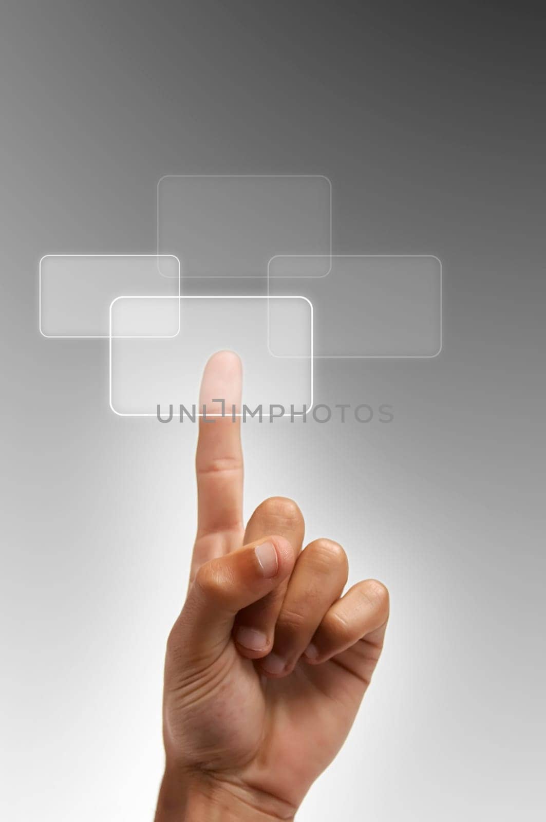 The hand presses the button