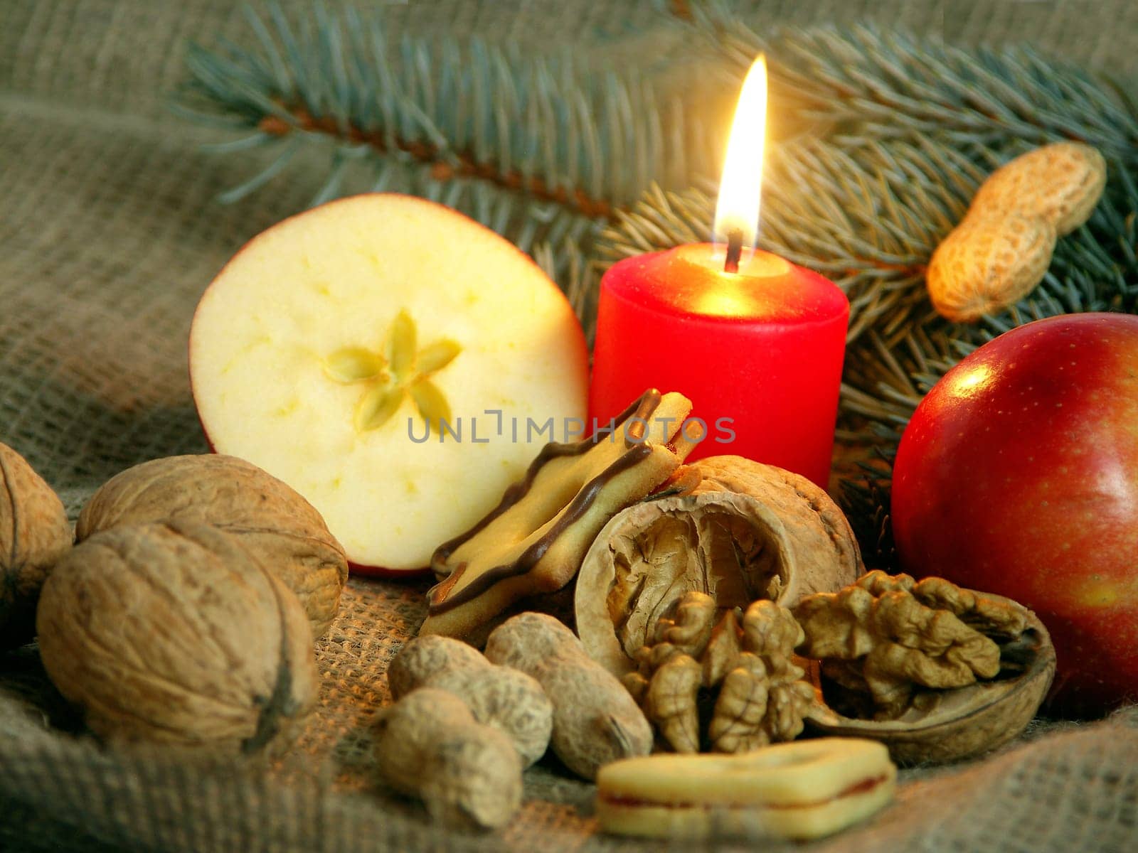 Christmas still life in red candle