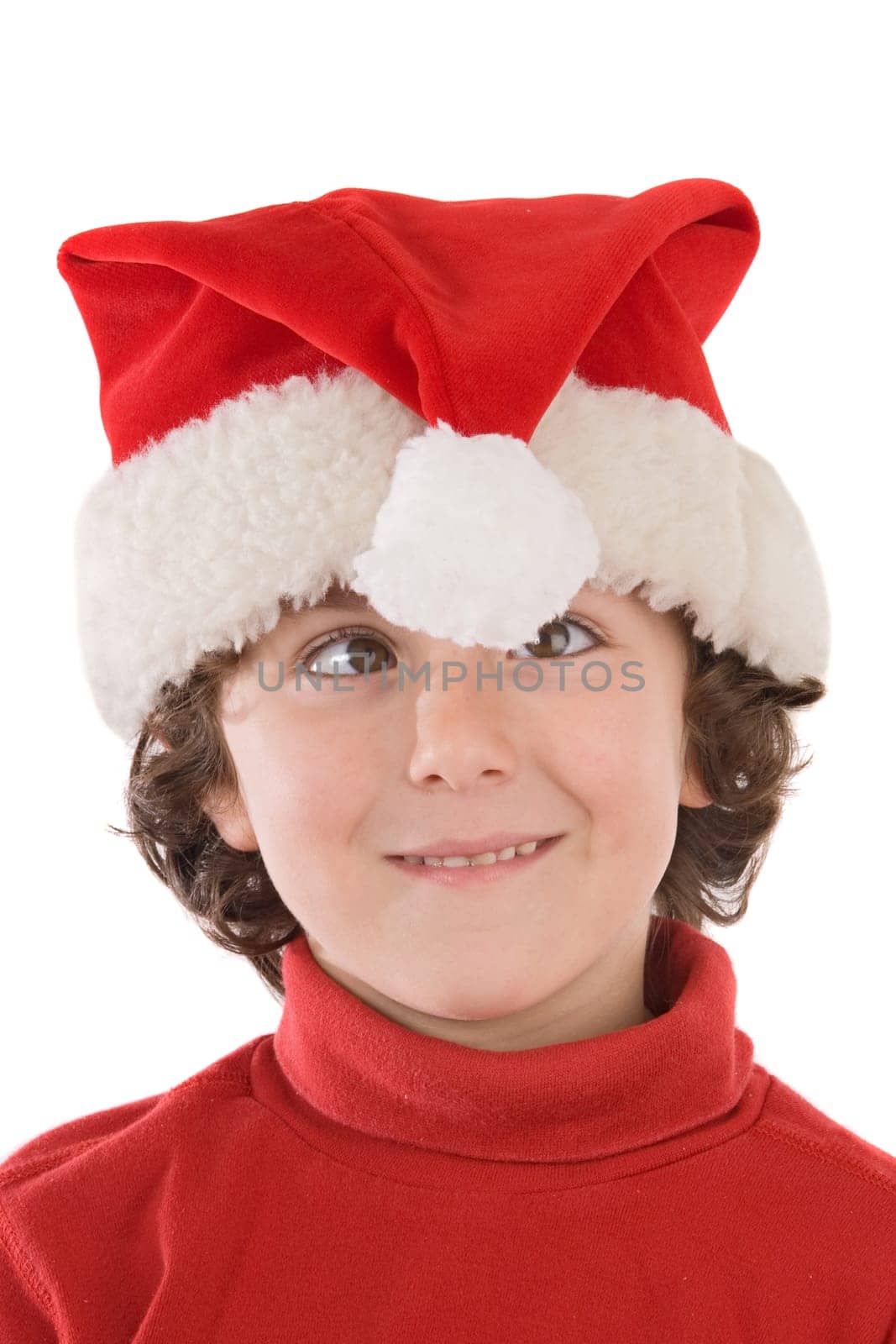 Funny boy with red hat of Christmas