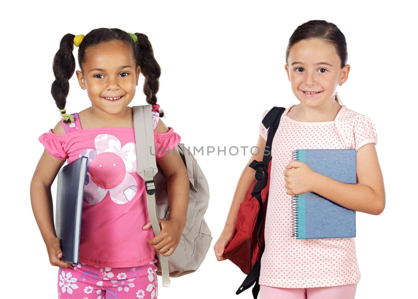 Two girls students returning to school