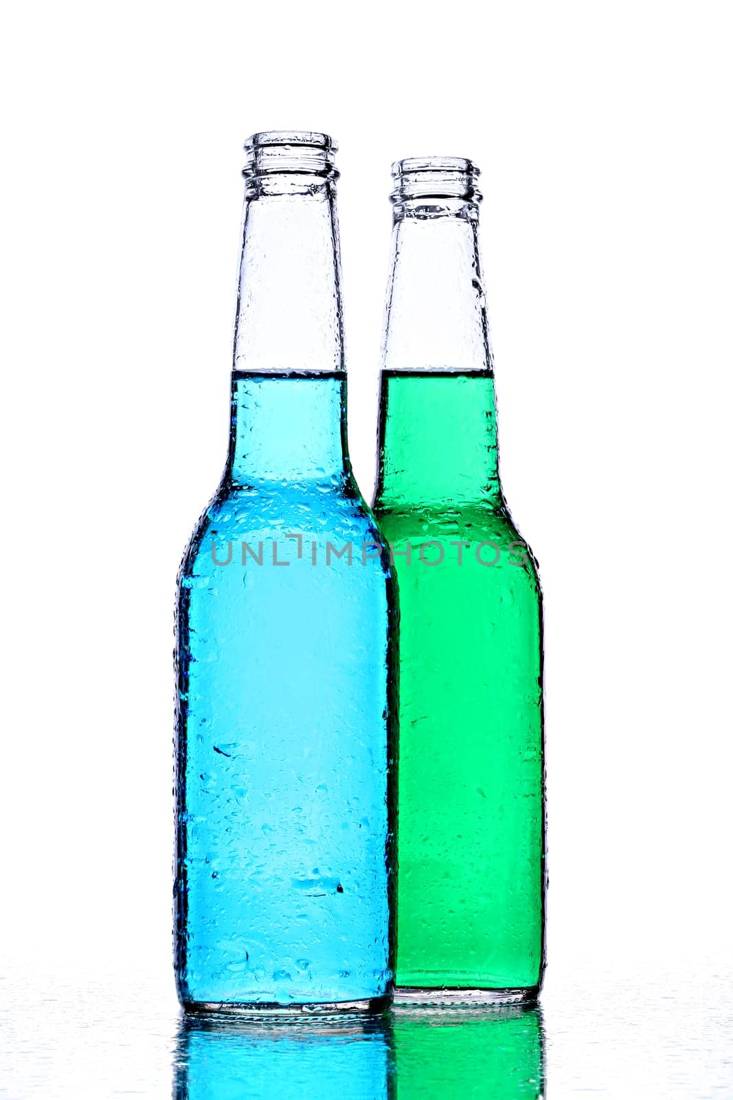 alcohol bottles on white