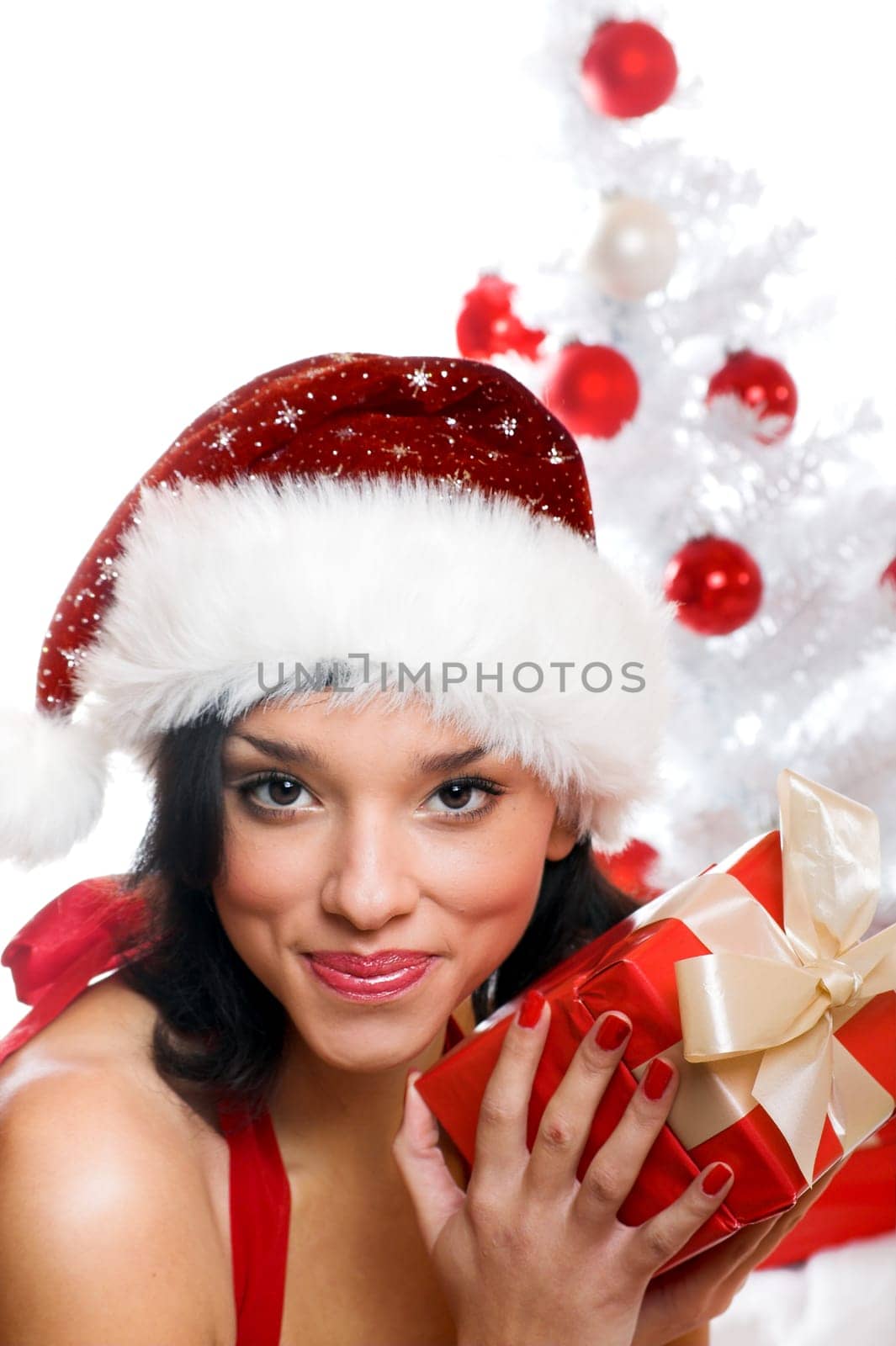 laughing santa claus with gift