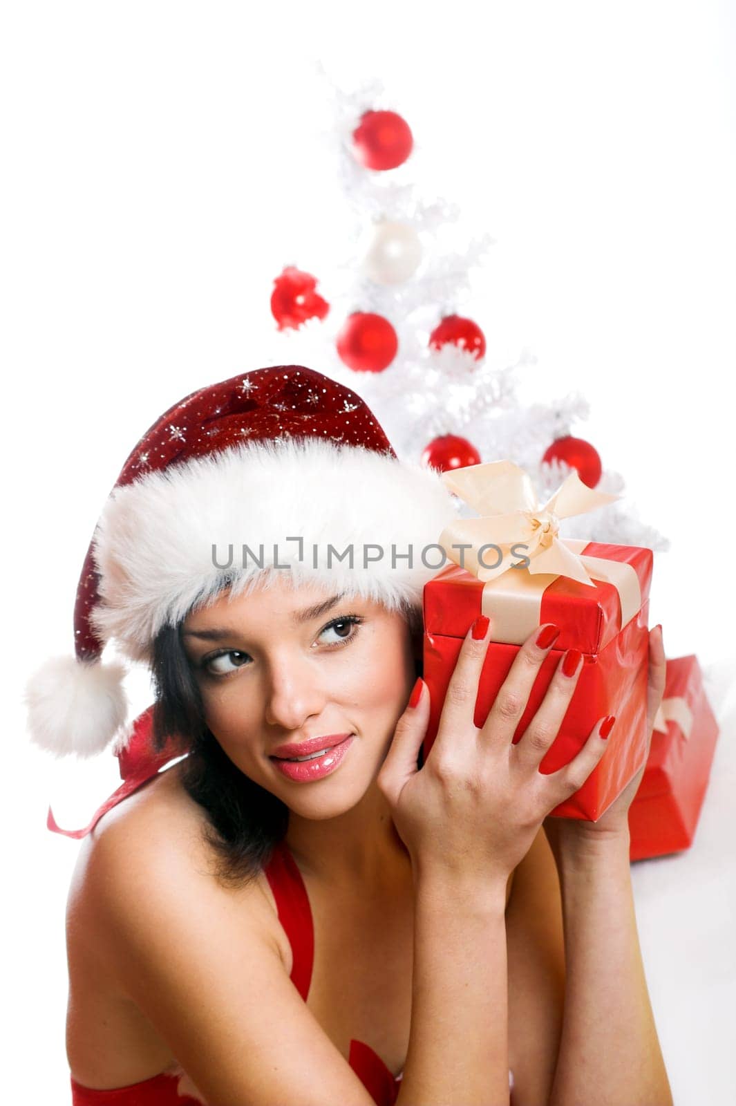 laughing santa claus with gift