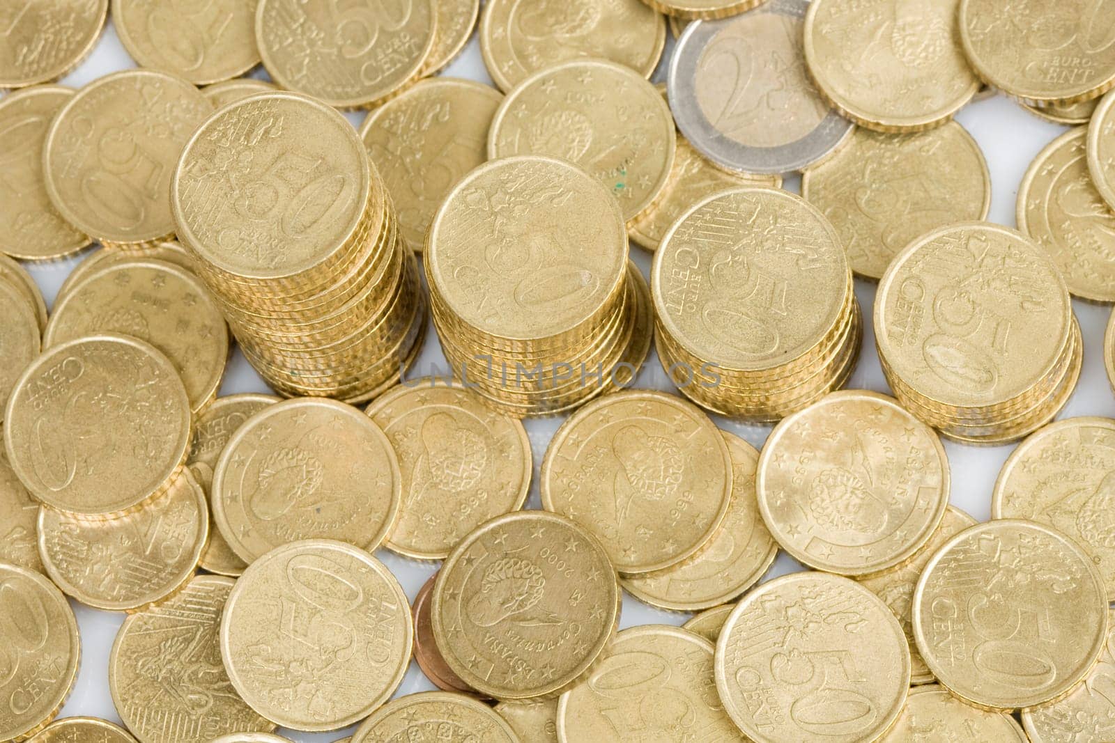Macro of many coins cents Euro