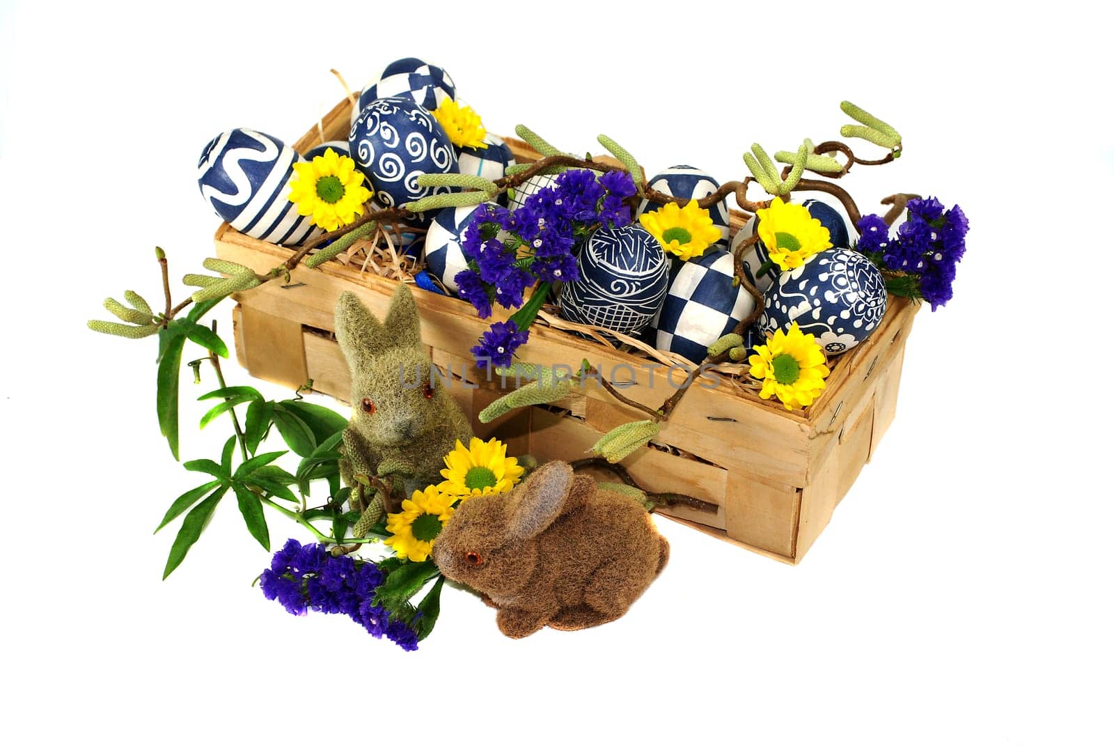 Easter basket with painted eggs