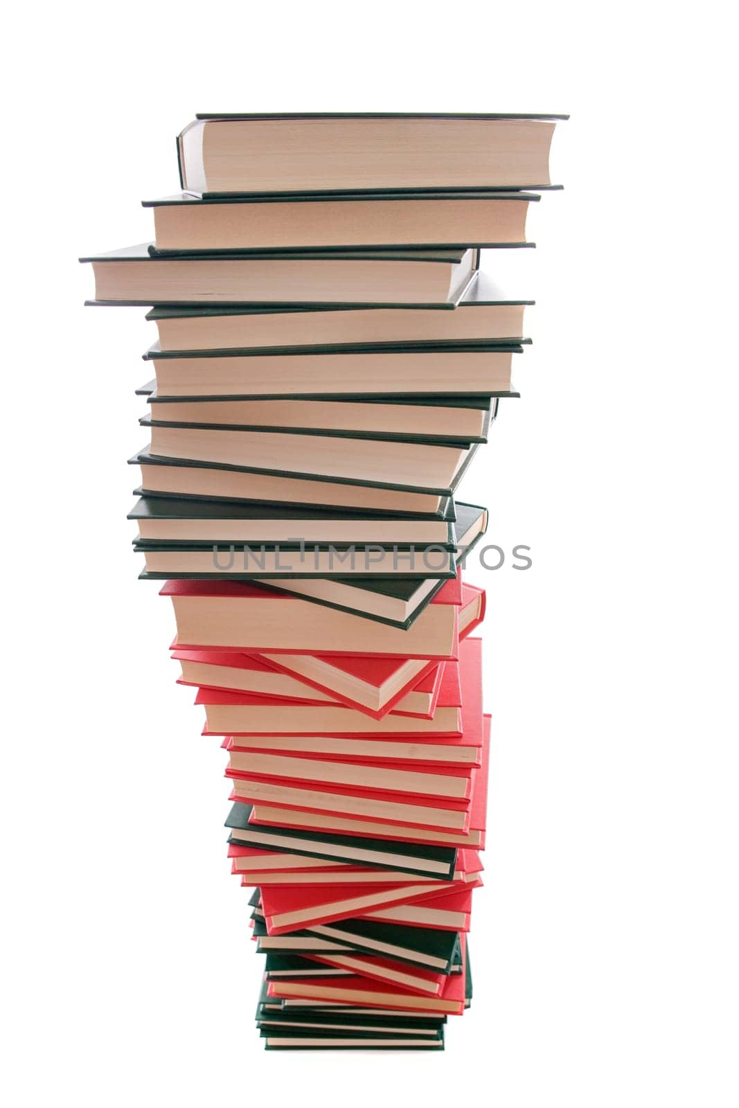 Tower of books on a white background