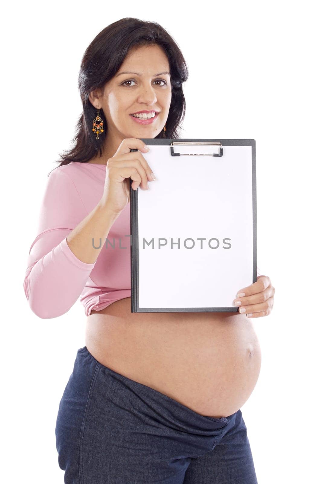 Pregnant whit blank paper