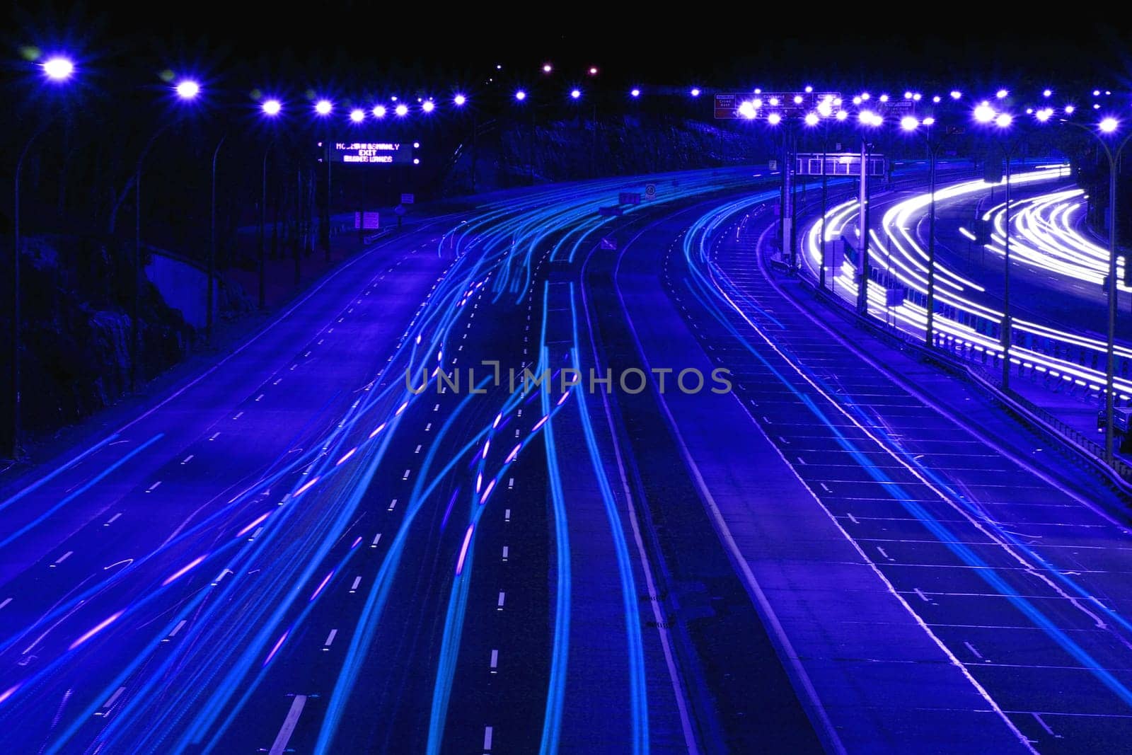 Highway At Night In Blue