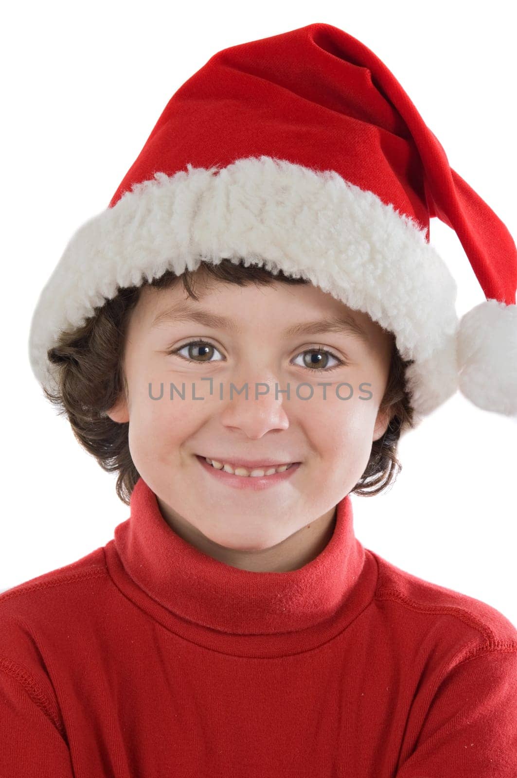 Adorable boy with red hat of Christmas