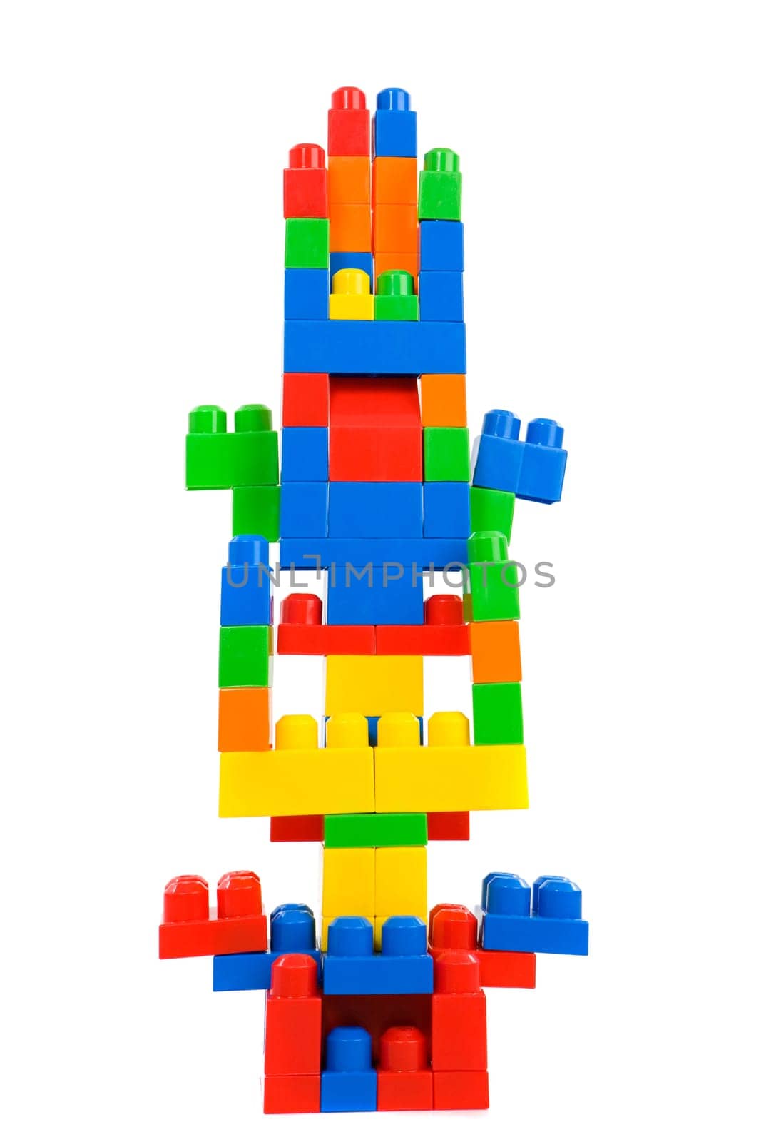 Many colored pieces forming one tower