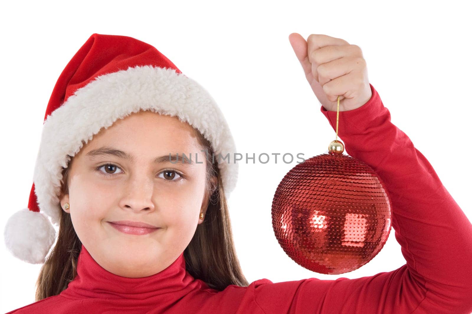 Girl with red ball of christmas