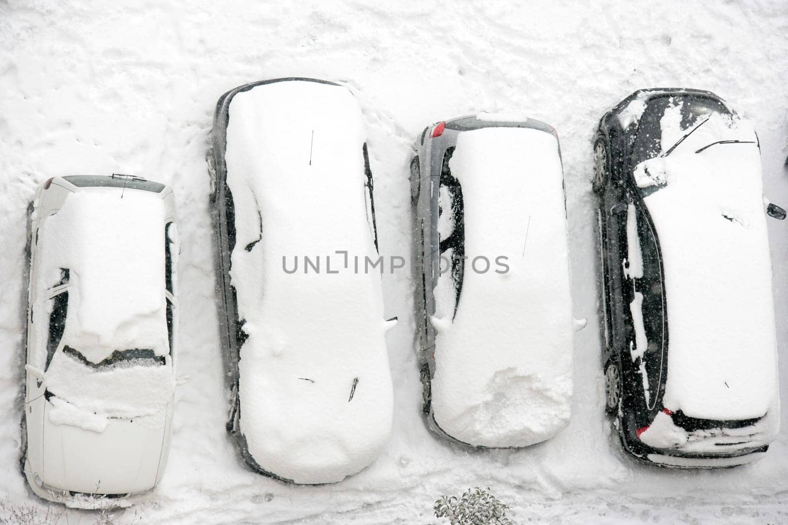 cars covered with snow in winter time