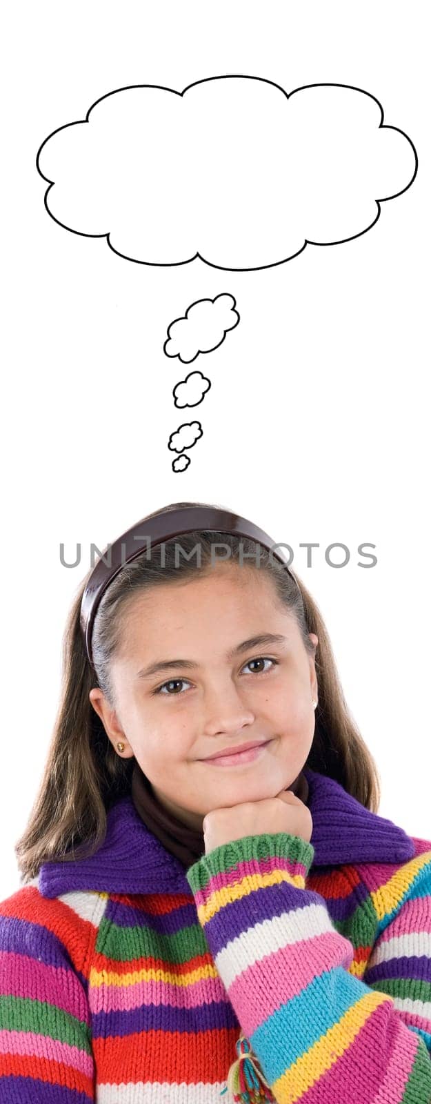 Girl with woollen jacket thinking