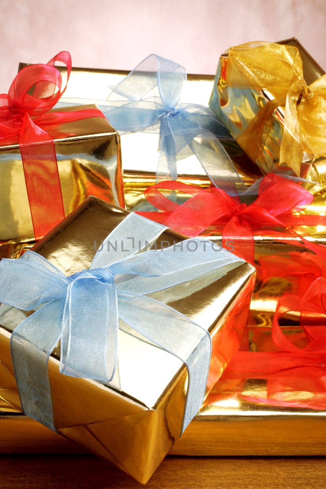 giftboxes with colorful ribbons
