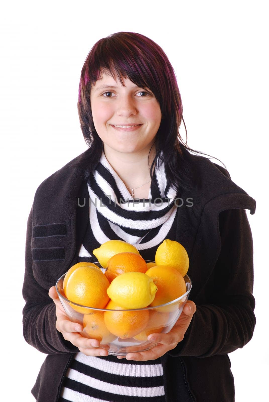 Girl with citrus fruits