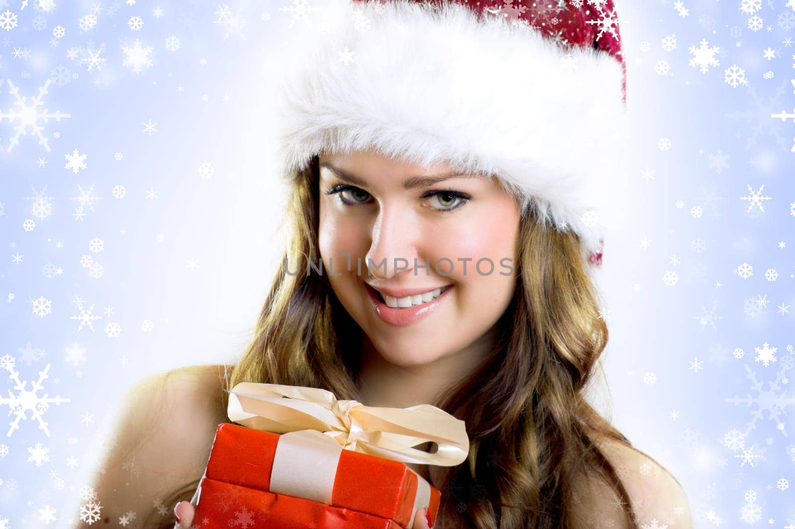 laughing santa claus with gift
