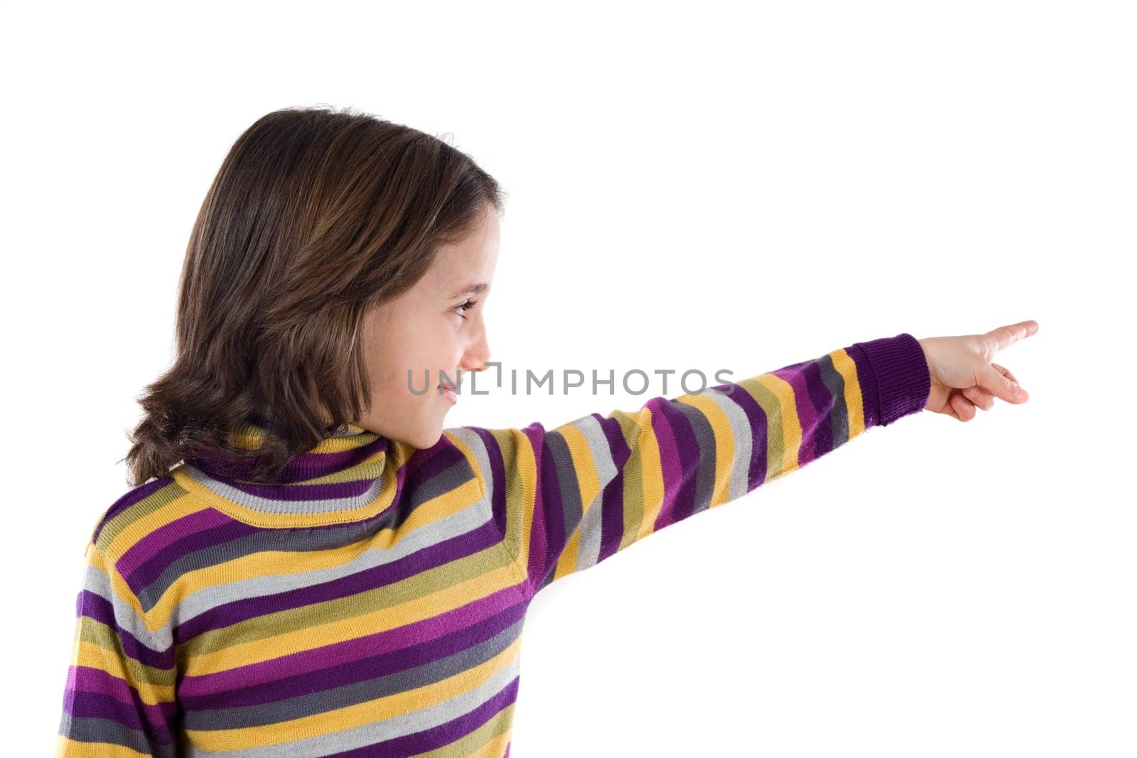 Beautiful girl pointing with her finger