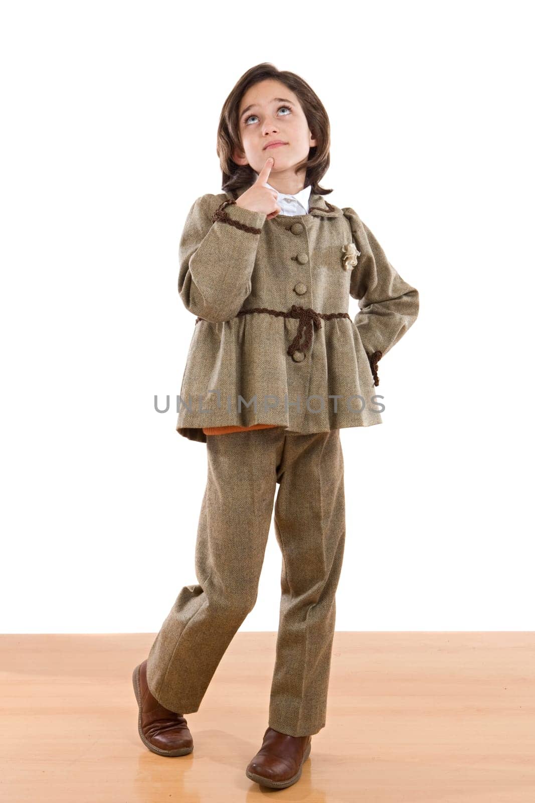 Adorable girl with nice brown suit