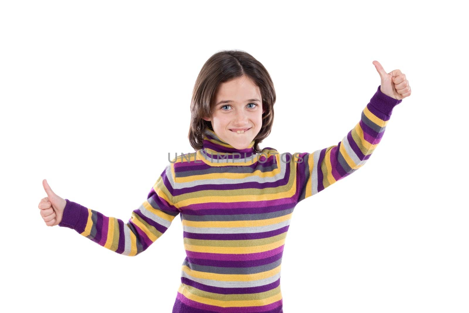 Cheerful winner girl saying OK