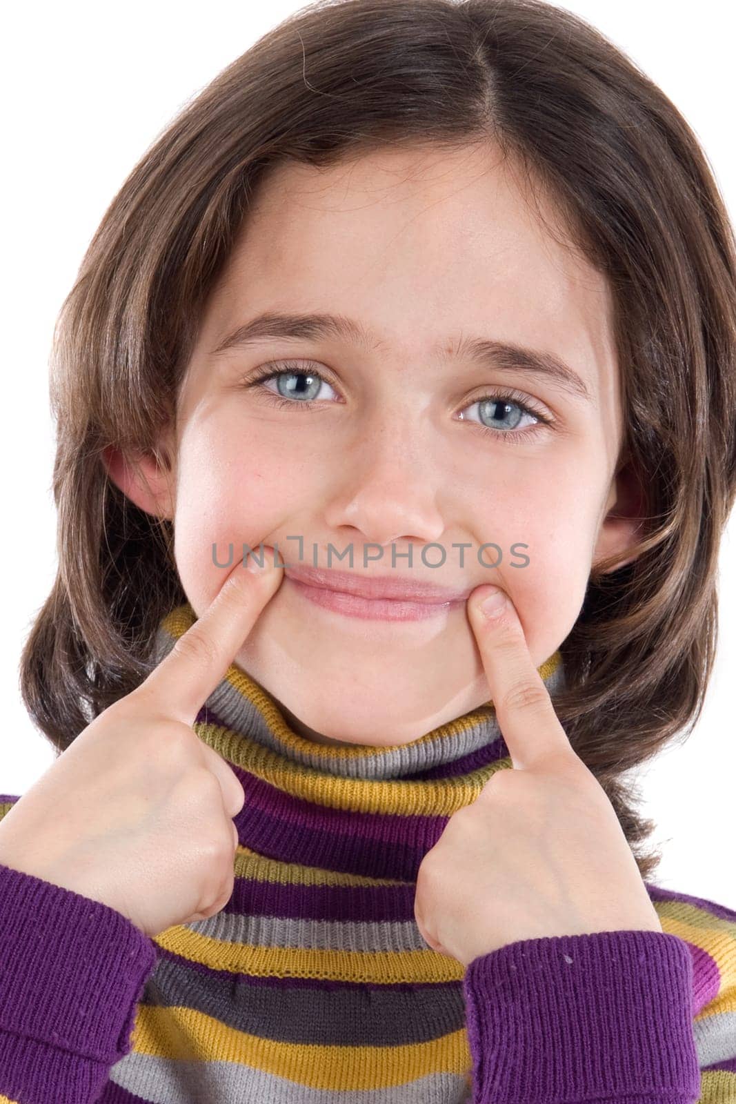 Girl getting a smile with her fingers