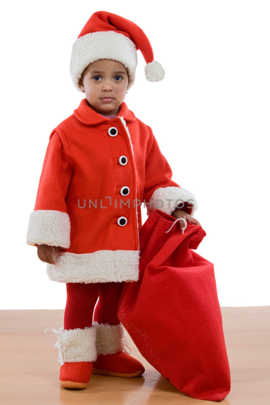 African baby girl with costume of Santa