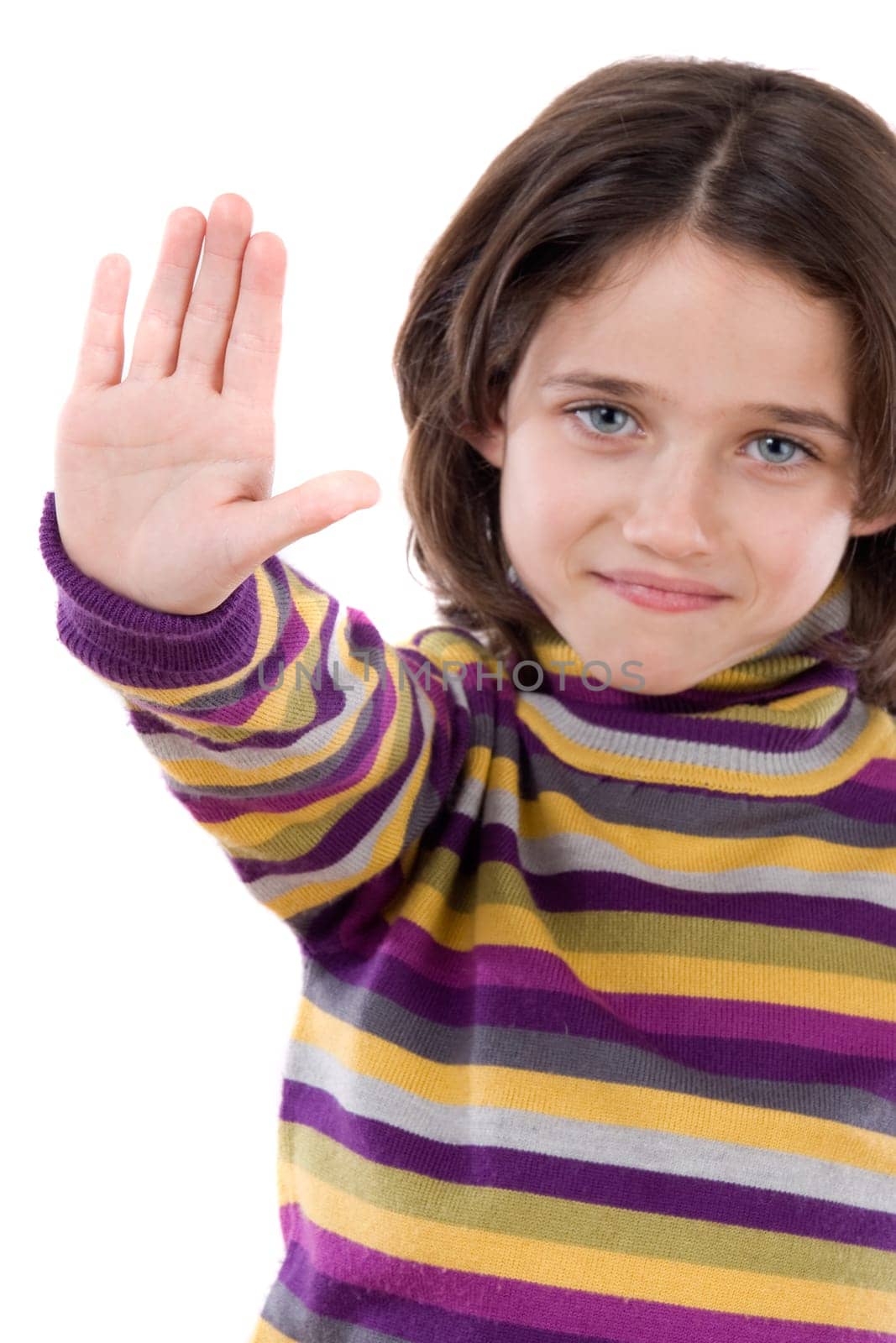 Beautiful girl saying stop with her hand
