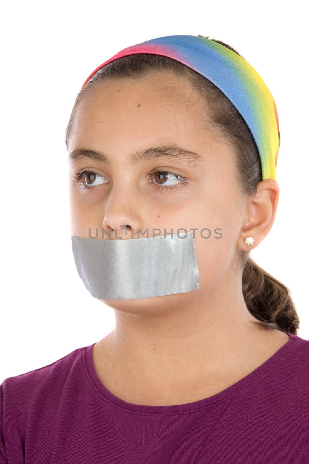 Beautiful girl with adhesive on mouth